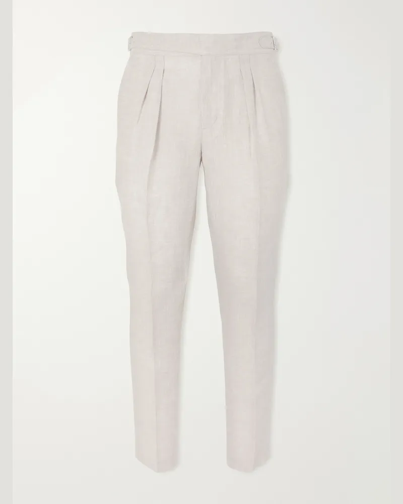 MR P. Steve Tapered Pleated Herringbone Linen Trousers Neutrals