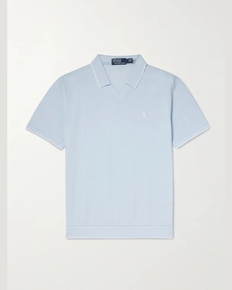 Ralph Lauren Open-Collar Logo-Embroidered Cotton-Piqué Polo Shirt Blue