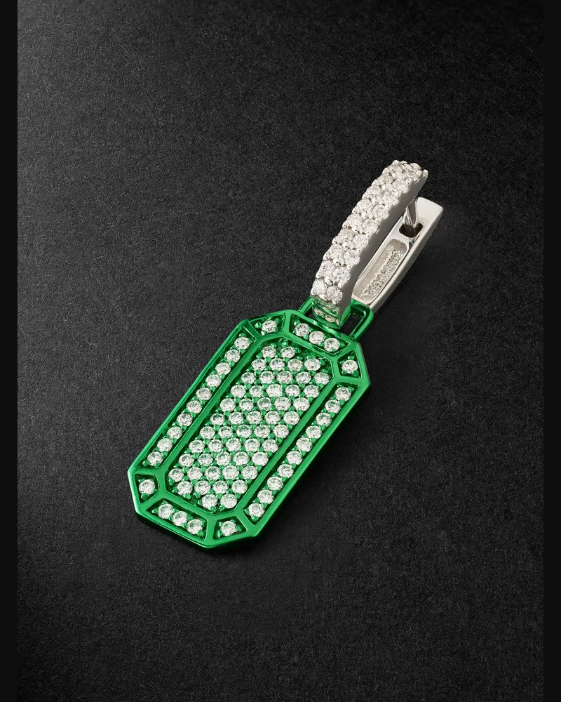 EÉRA White Gold, Diamond and Enamel Single Earring Green