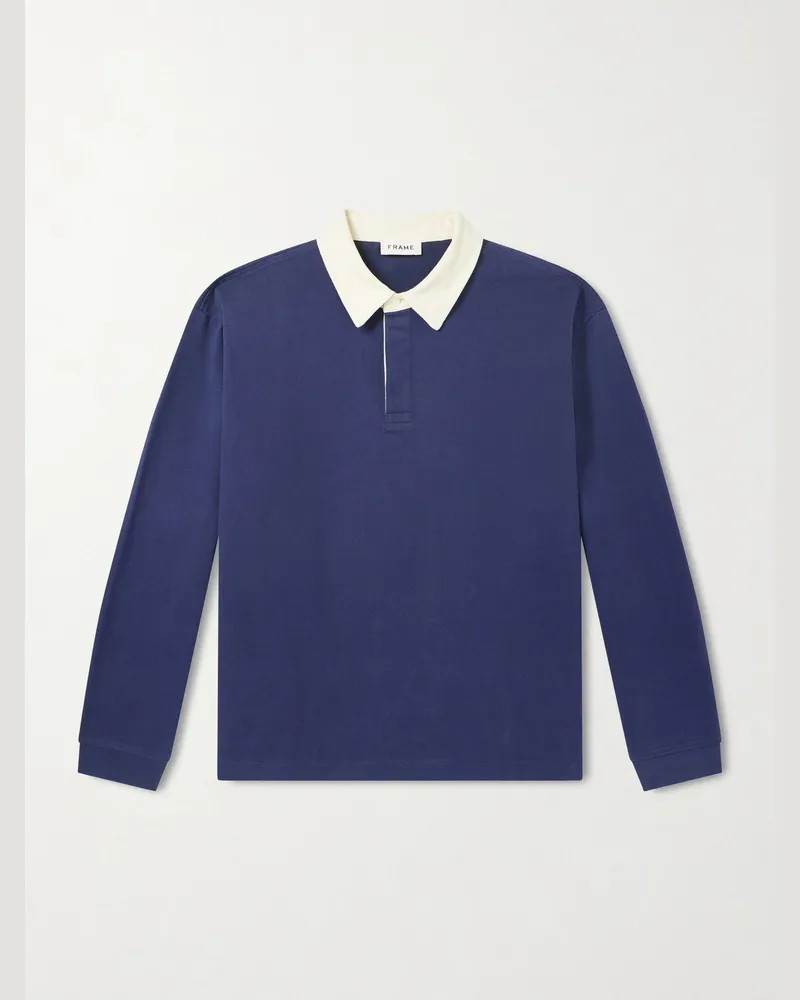 Frame Denim Cotton-Jersey Polo Shirt Blue