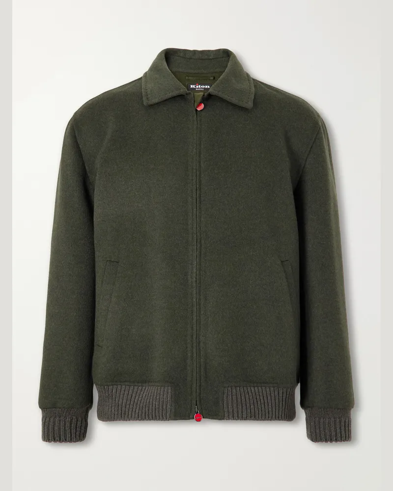 Kiton Brushed Wool and Cashmere-Blend Blouson Jacket Green