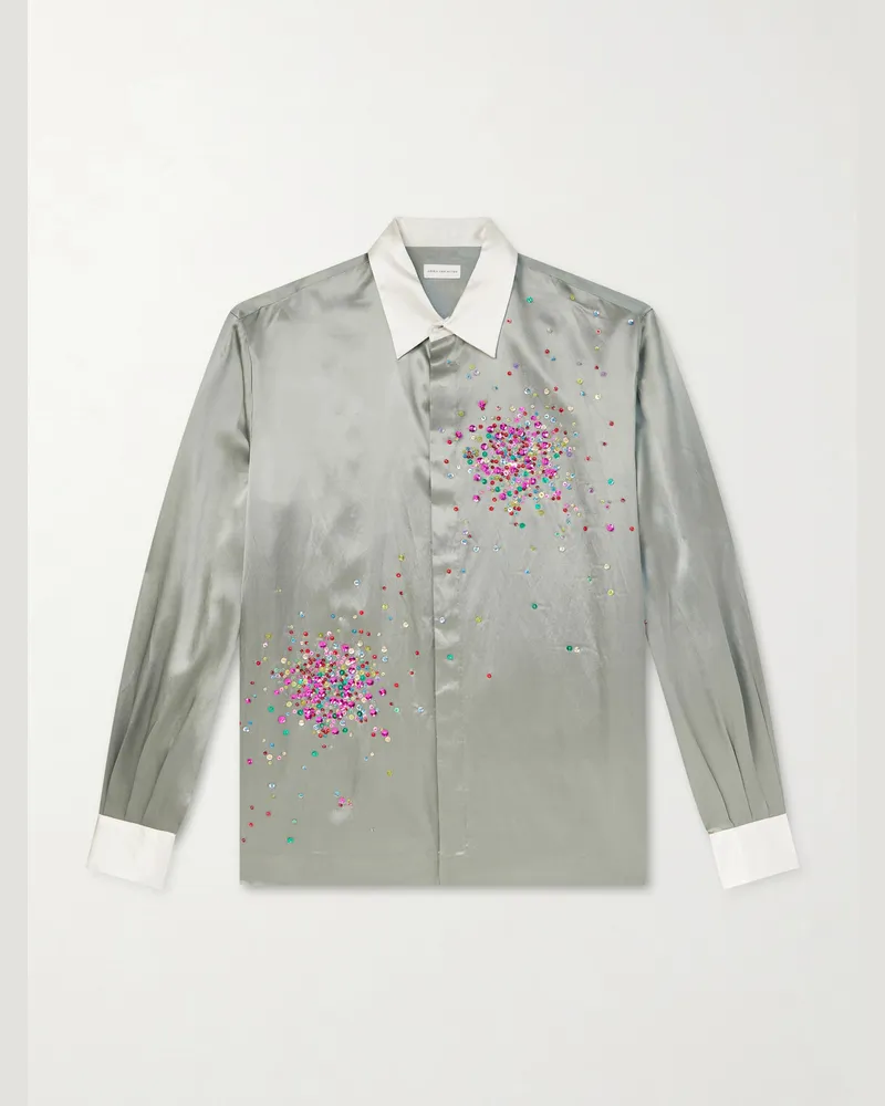 Dries van Noten Hemd aus Satin mit Verzierungen Grün