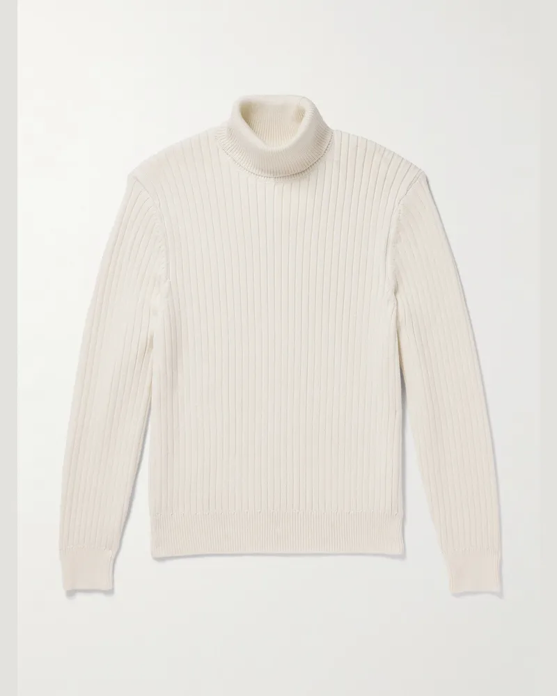 Aimé Leon Dore Rollkragenpullover aus einer Merinowoll-Baumwollmischung in Rippstrick Neutral
