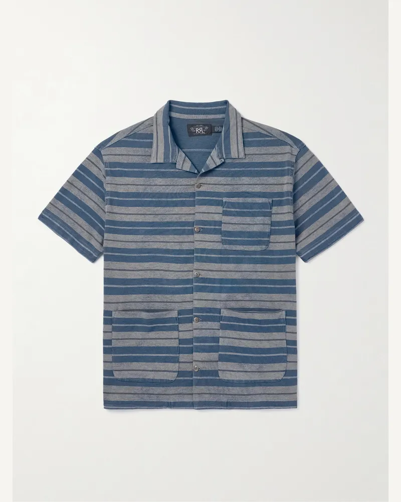 RRL Jasper gestreiftes Hemd aus Baumwolle in Indigo-Färbung mit wandelbarem Kragen Blau