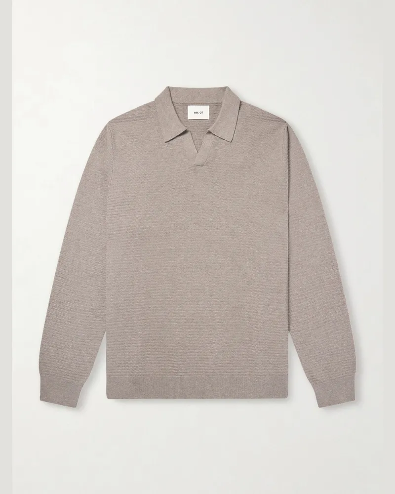 NN 07 Paul 60019 Pullover aus Biobaumwolle in Rippstrick mit Polokragen Braun