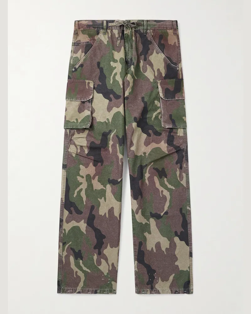 FourTwoFour on Fairfax Gerade geschnittene Cargohose aus Baumwoll-Ripstop mit Camouflage-Print Grün