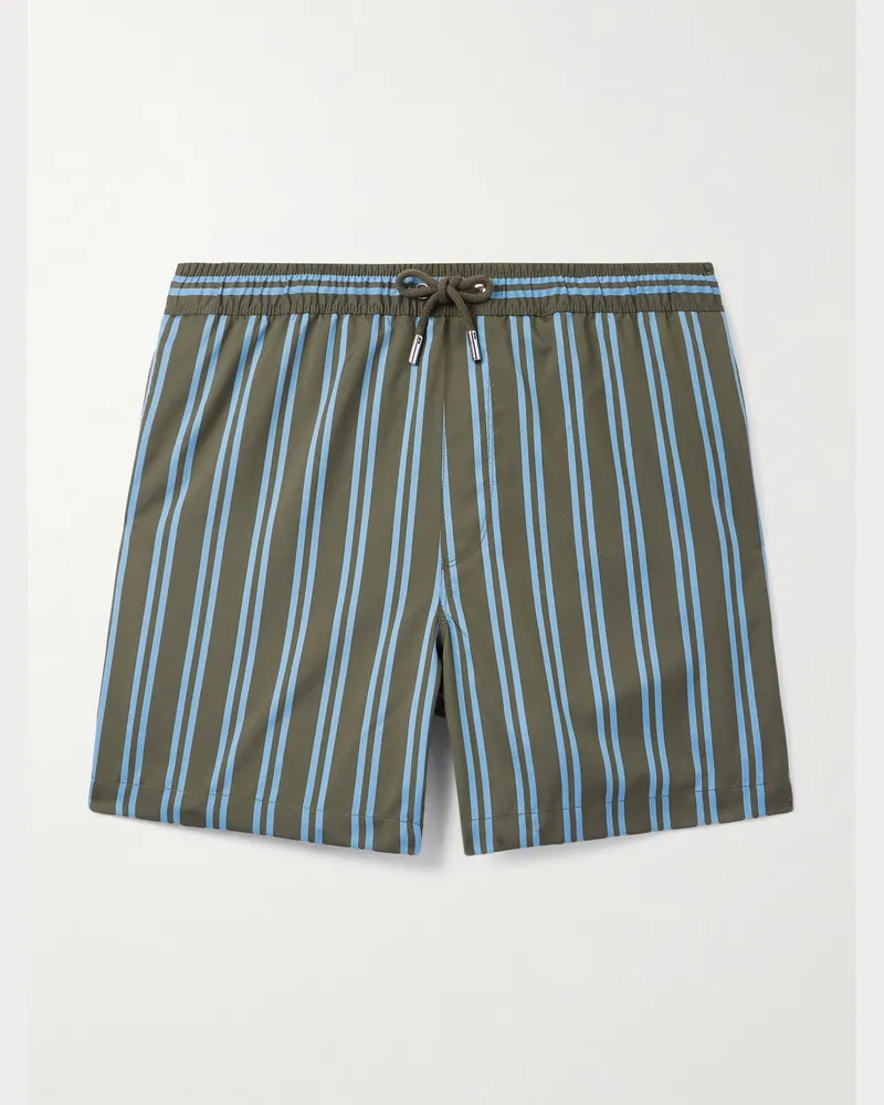 MR P. Straight-Leg Mid-Length Striped Swim Shorts Green