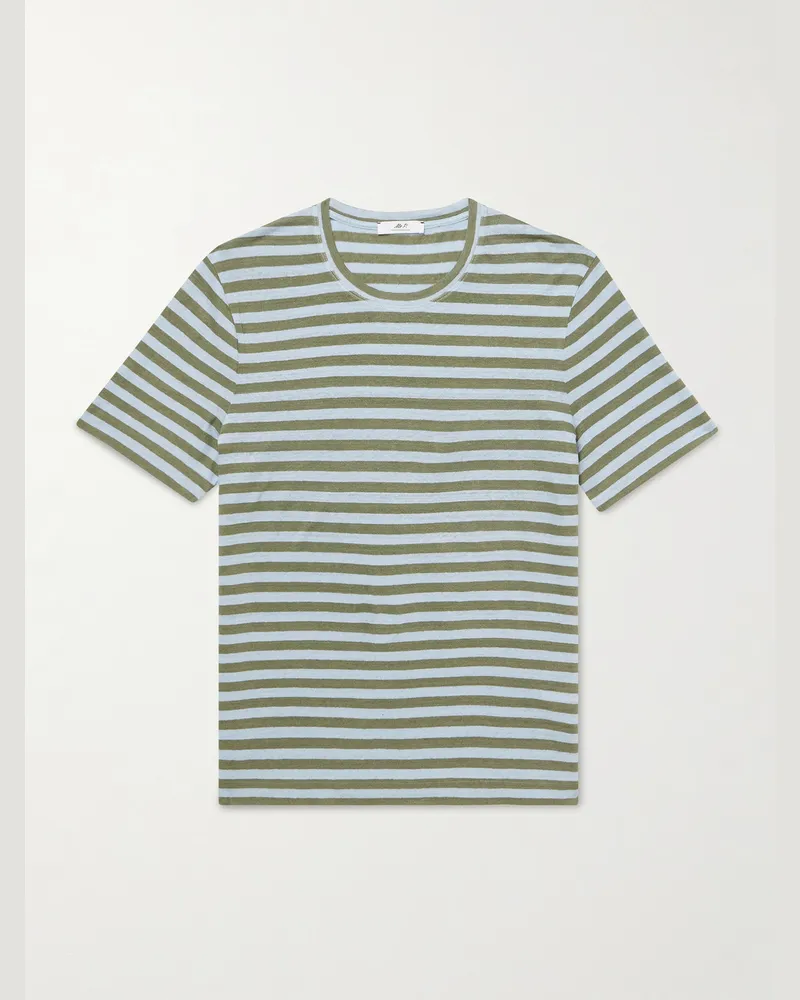 MR P. Gestreiftes T-Shirt aus Leinen Grün