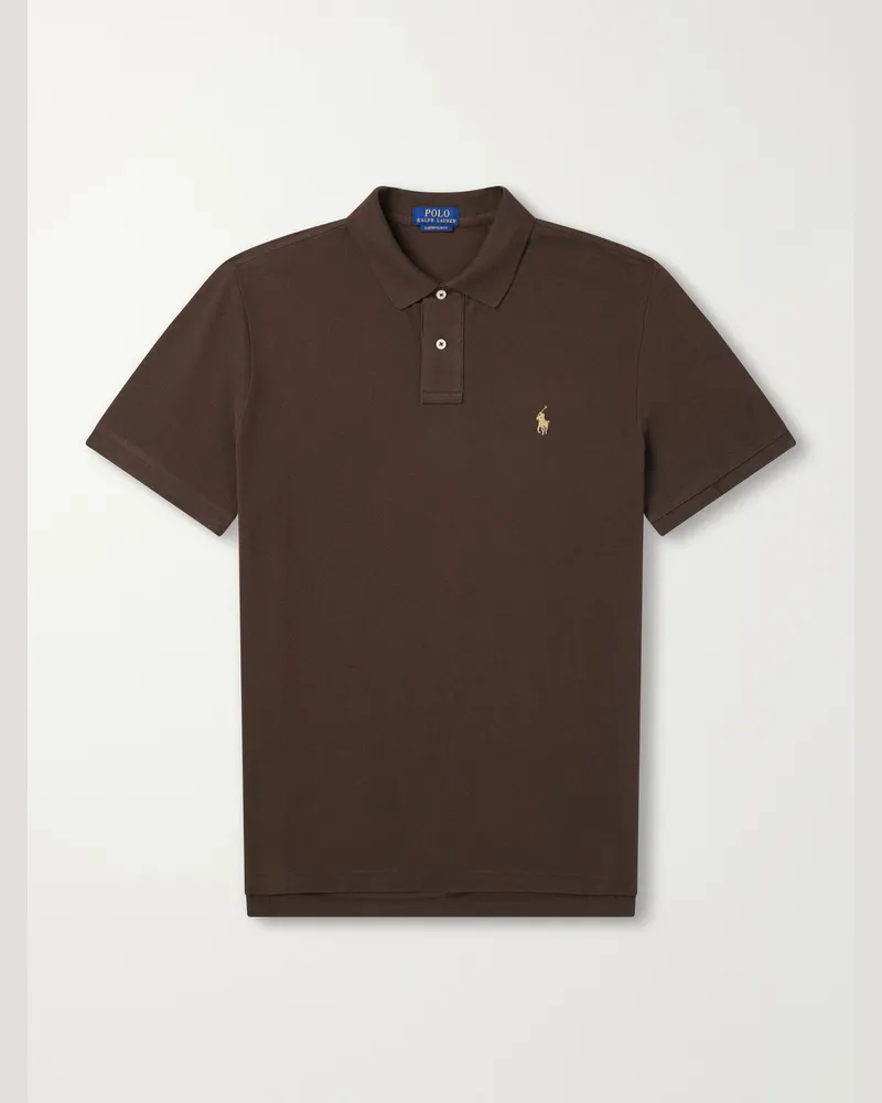 Ralph Lauren Logo-Embroidered Cotton-Piqué Polo Shirt Brown