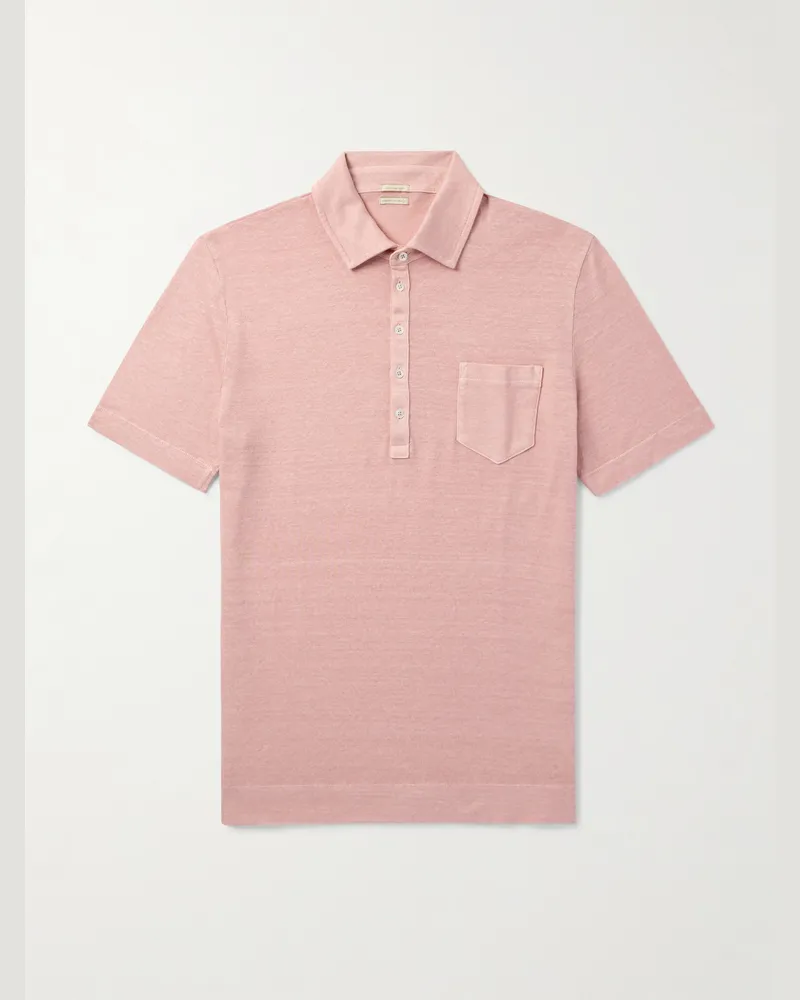 Massimo Alba Polohemd aus einer Leinen-Baumwollmischung Pink