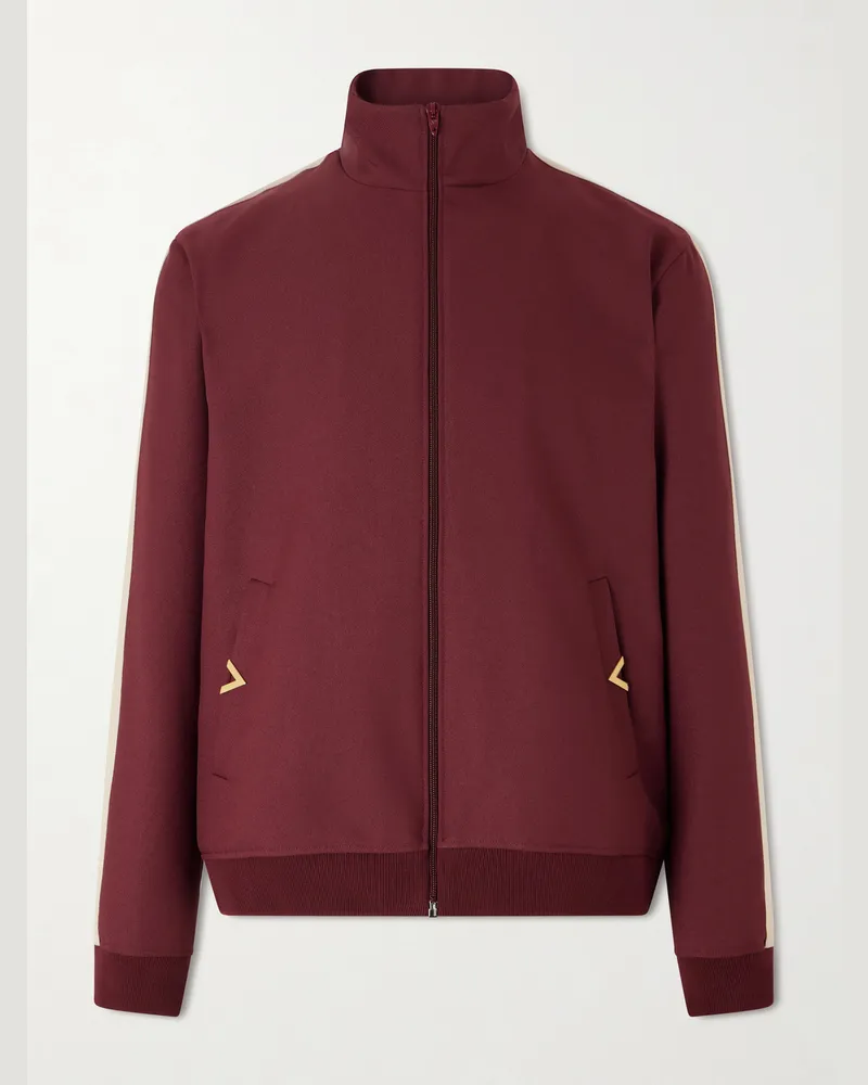 Valentino Garavani VGold Striped Drill Zip-Up Sweater Burgundy