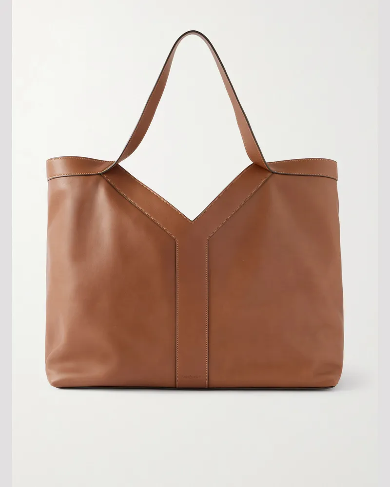 Saint Laurent Marais Leather Tote Bag Brown