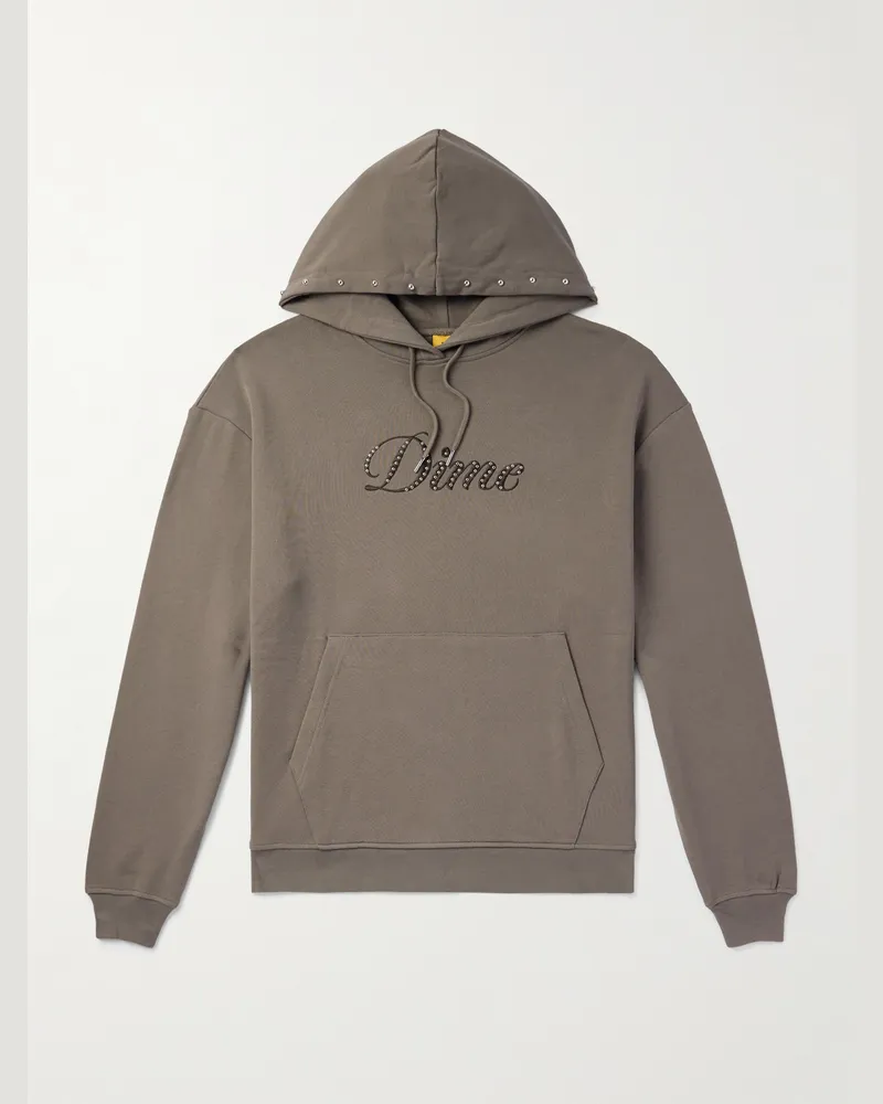 Dime Hoodie aus Baumwoll-Jersey mit Kristallen und Logostickerei Braun