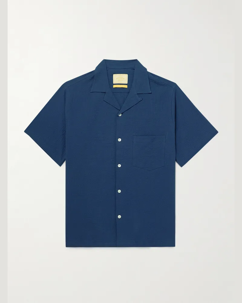 Portuguese Flannel Flamé Hemd aus Seersucker aus einer Baumwollmischung mit wandelbarem Kragen Blau