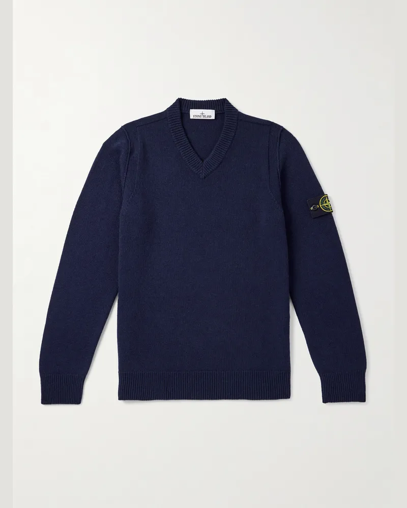 Stone Island Pullover aus einer Wollmischung mit Logodetail Blau