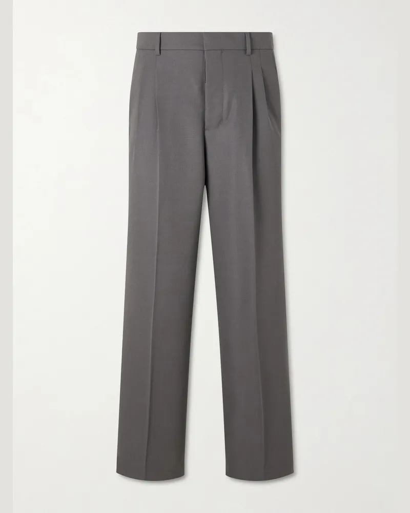 AMI Paris Wide-Leg Pleated Wool Trousers Gray