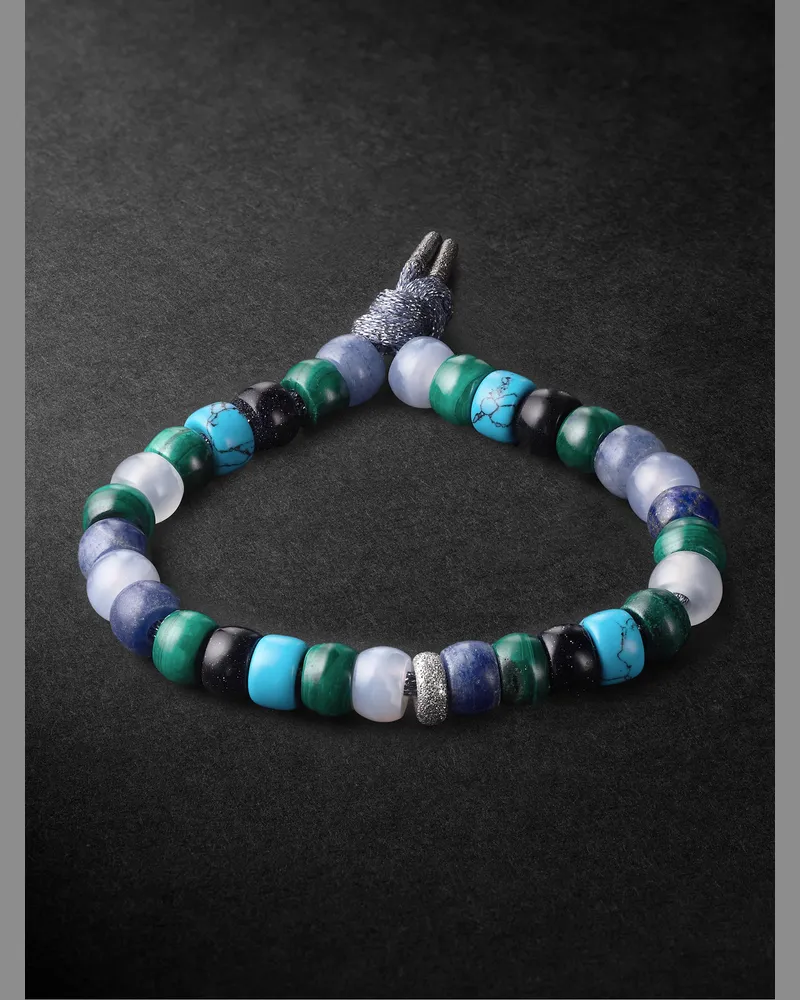 Carolina Bucci Portofino Forte Beads Armband mit mehreren Steinen und Details aus Weißgold Blau