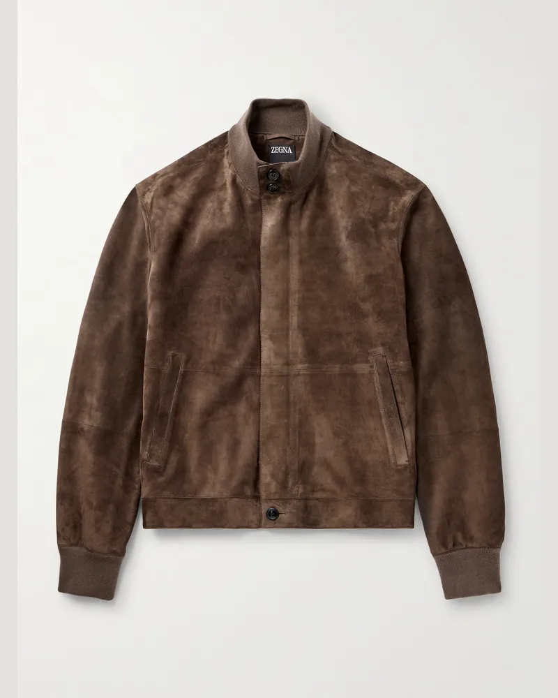 Ermenegildo Zegna Suede Blouson Jacket Brown