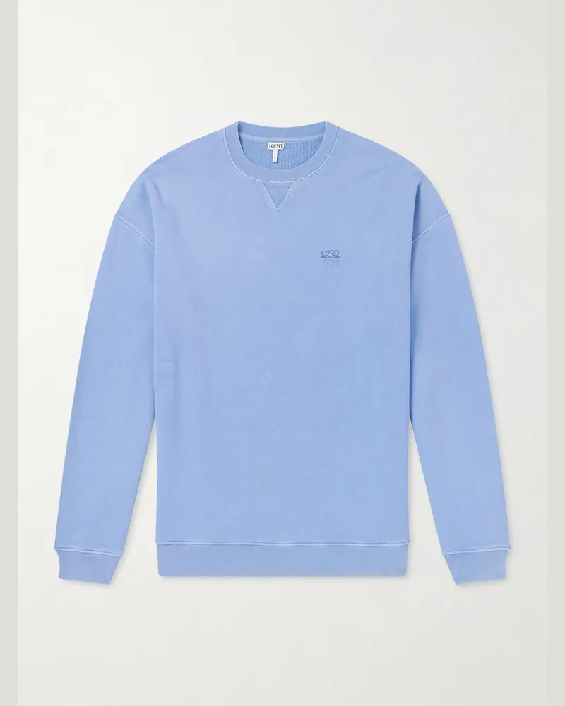 Loewe Anagram-Embroidered Cotton-Jersey Sweatshirt Blue