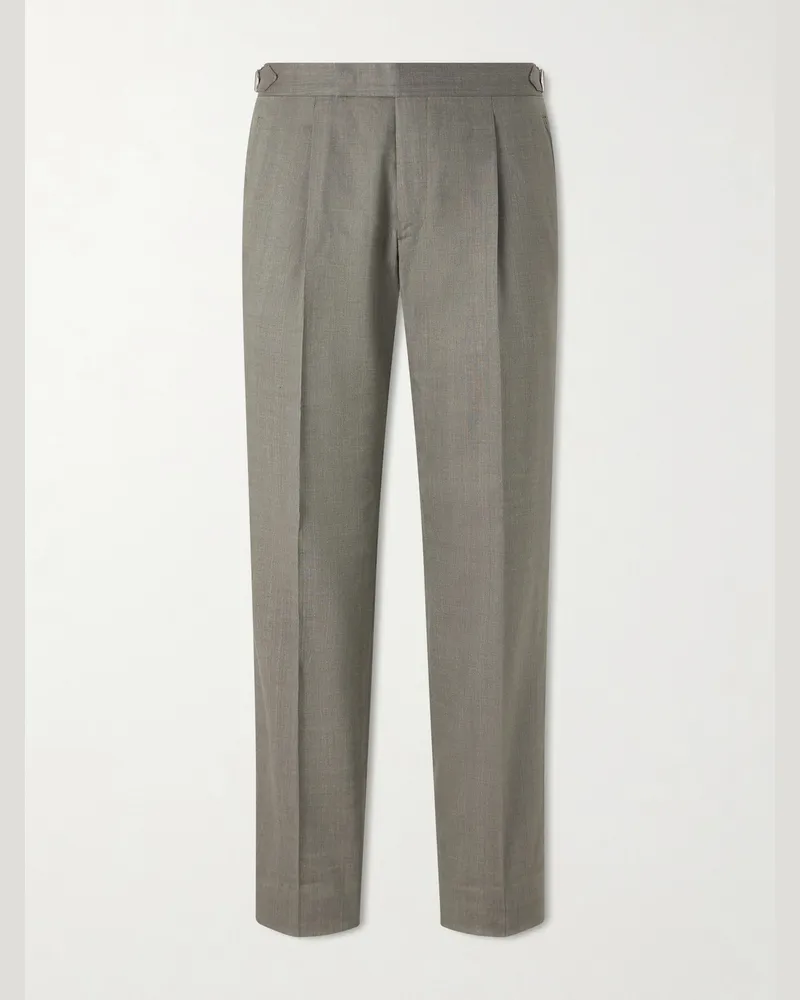 MR P. Straight-Leg Pleated Linen and Wool-Blend Suit Trousers Green