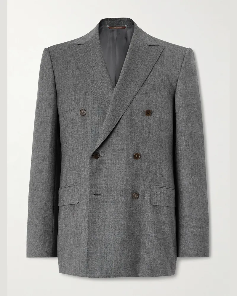 Canali Double-Breasted Wool Suit Jacket Gray