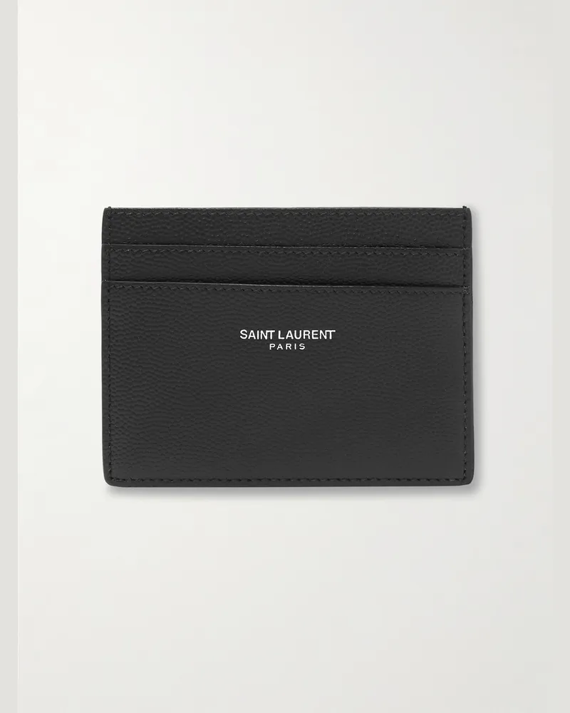 Saint Laurent Kartenetui aus genarbtem Leder mit Logoprint Schwarz