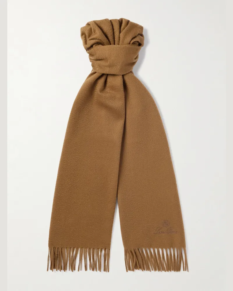 Loro Piana Schal aus Kaschmir mit Fransen und Logostickerei Braun