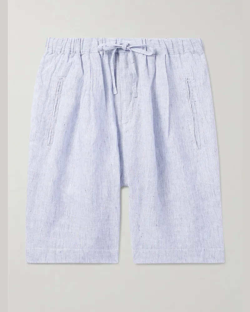 Massimo Alba Kevin gerade geschnittene Shorts aus Leinen mit Kordelzugbund und Falten Blau
