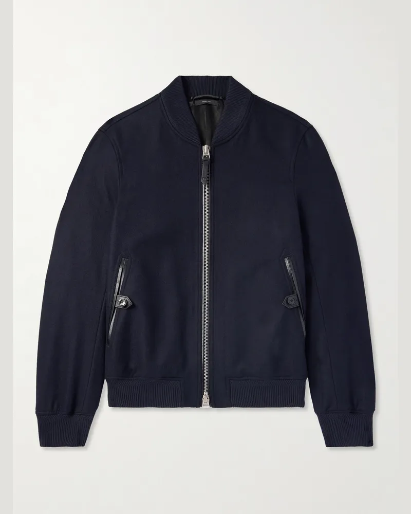 Tom Ford Bomberjacke aus Wollfilz mit Lederbesatz Blau