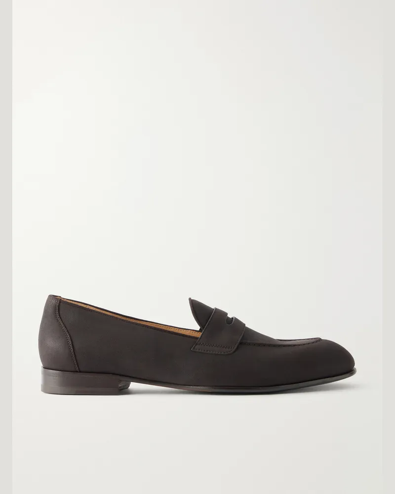 Brioni Nubuck Penny Loafers Brown