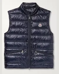 Moncler Schmal geschnittene Daunenweste aus gestepptem Shell mit Logoapplikation Blau