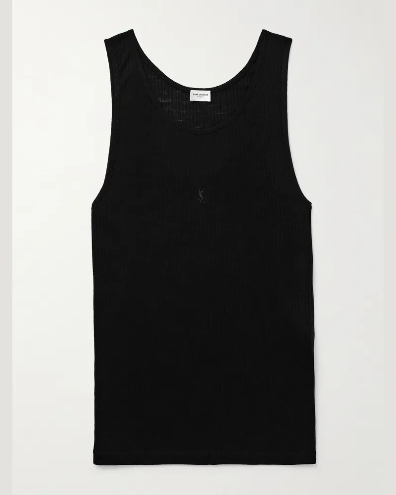 Saint Laurent Cassandre Ribbed Logo-Embroidered Wool Tank Top Black