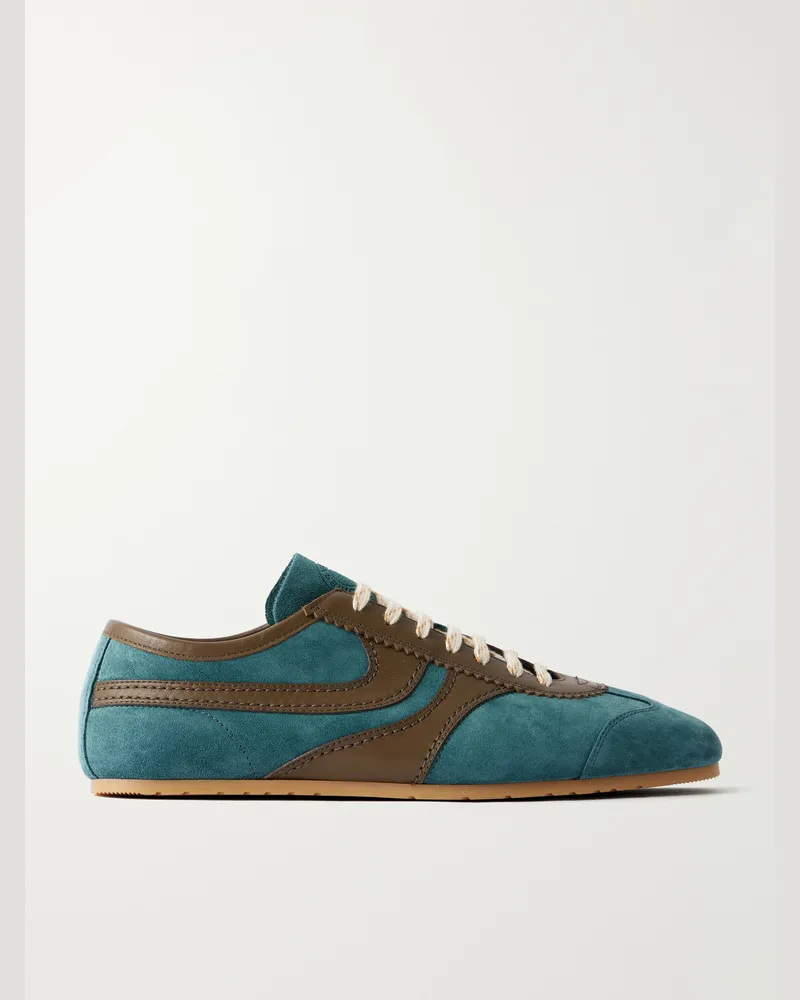 Dries van Noten Leather-Trimmed Suede Sneakers Blue