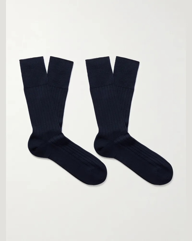 Falke Finest Set aus zwei Paar Socken aus einer Kaschmirmischung in Rippstrick Blau