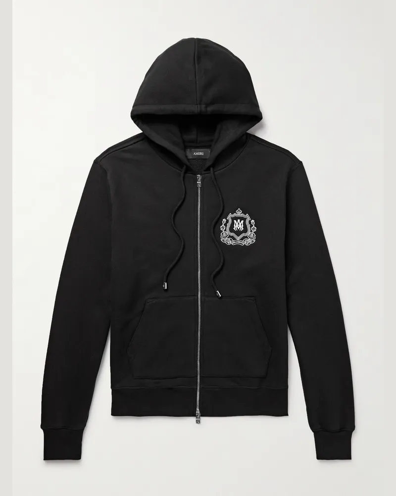 Amiri Kapuzenjacke aus Baumwoll-Jersey mit Reißverschluss und Logostickerei Schwarz