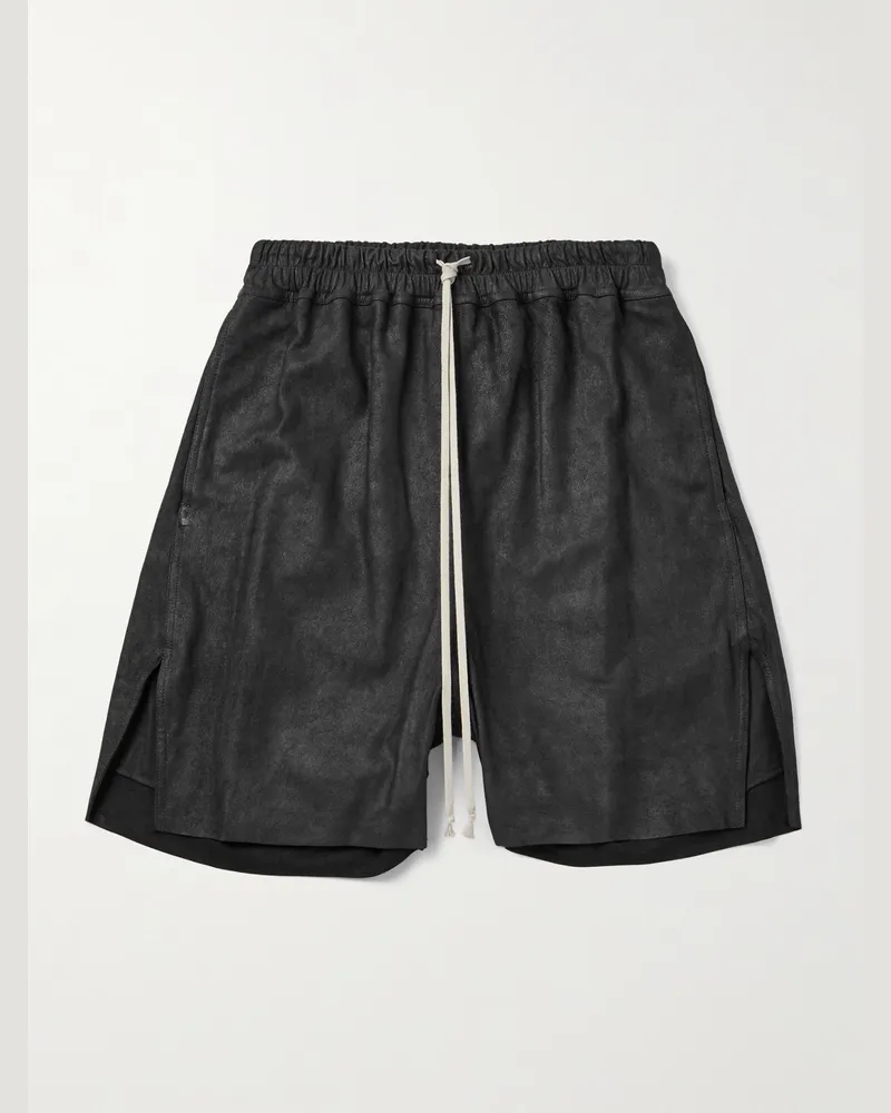 Rick Owens Gerade geschnittene Shorts aus Leder mit Kordelzugbund Schwarz