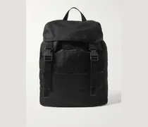 Logo-Embroidered Leather-Trimmed Shell Backpack