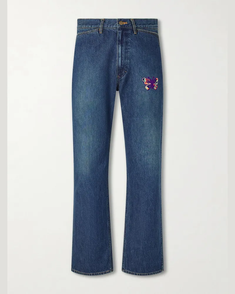 NEEDLES Straight-Leg Logo-Embroidered Jeans Blue
