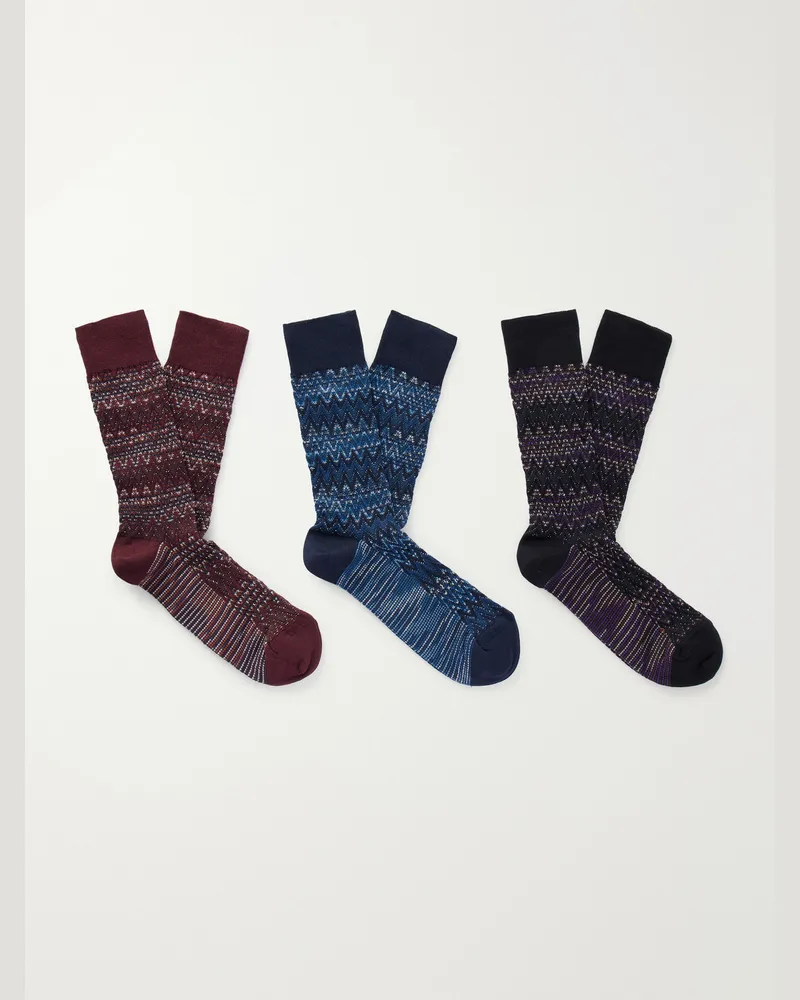 Missoni Set of Three Crochet-Knit Cotton-Blend Socks Multi