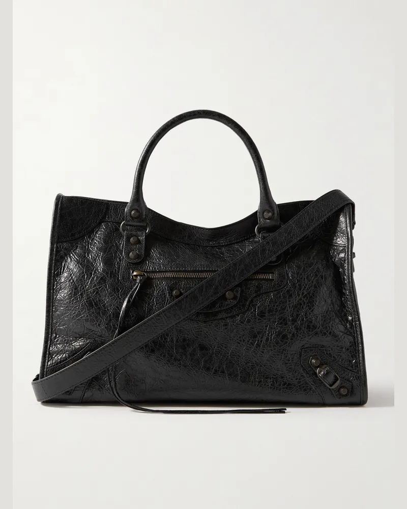 Balenciaga Le City Medium Arena Textured-Leather Tote Bag Black