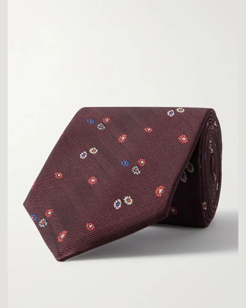 Paul Smith Krawatte aus bestickter Seiden-Faille, 8 cm Burgunder