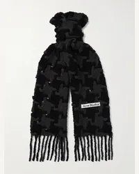 Acne Studios Schal aus Bouclé aus einer Alpakawollmischung mit Hahnentrittmuster und Fransen Schwarz