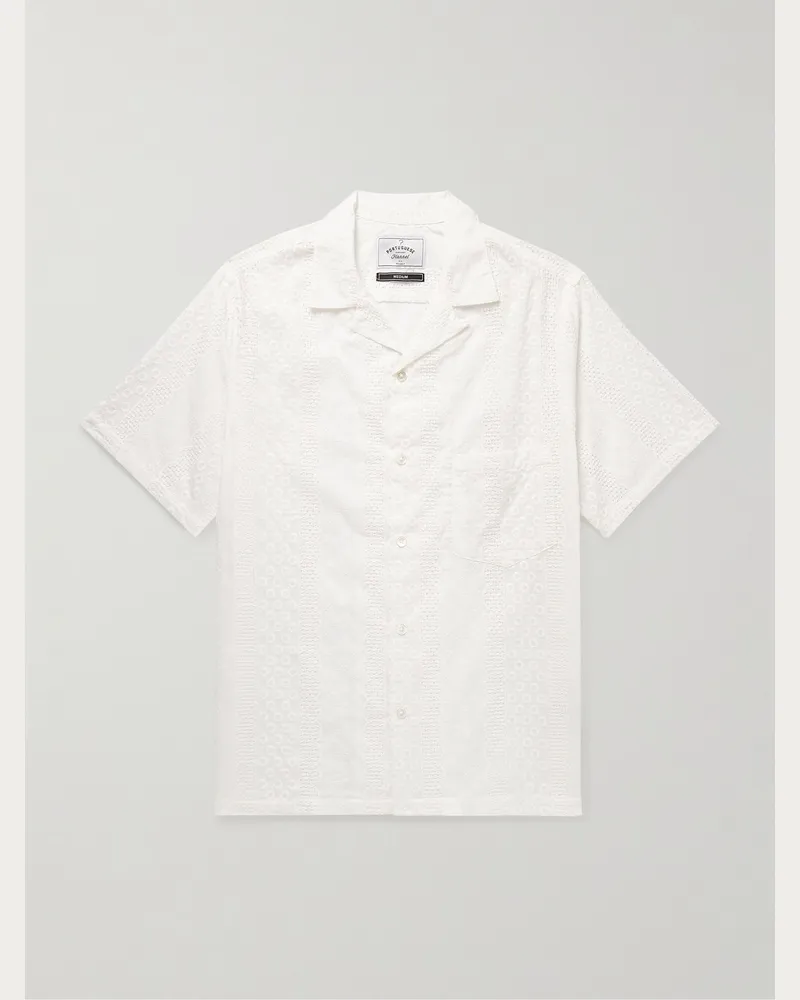 Portuguese Flannel Santos Convertible-Collar Embroidered Cotton-Voile Shirt Neutrals
