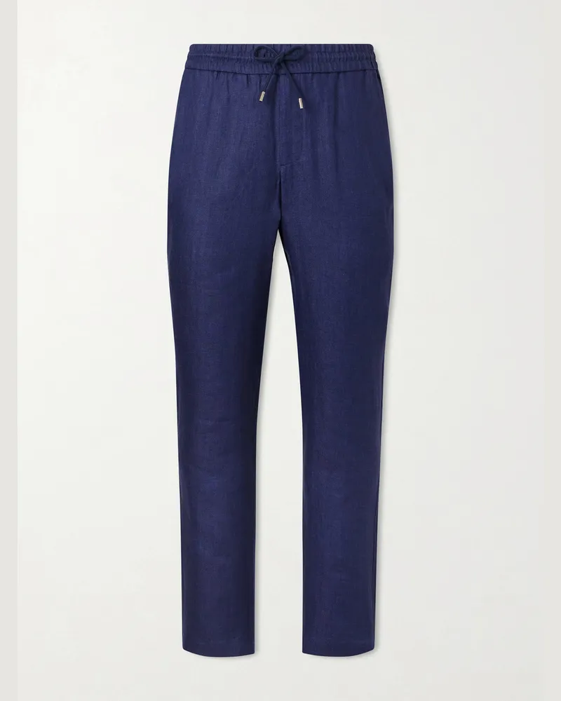 SEASE Summer Mindset Straight-Leg Linen and Cotton-Blend Drawstring Trousers Blue