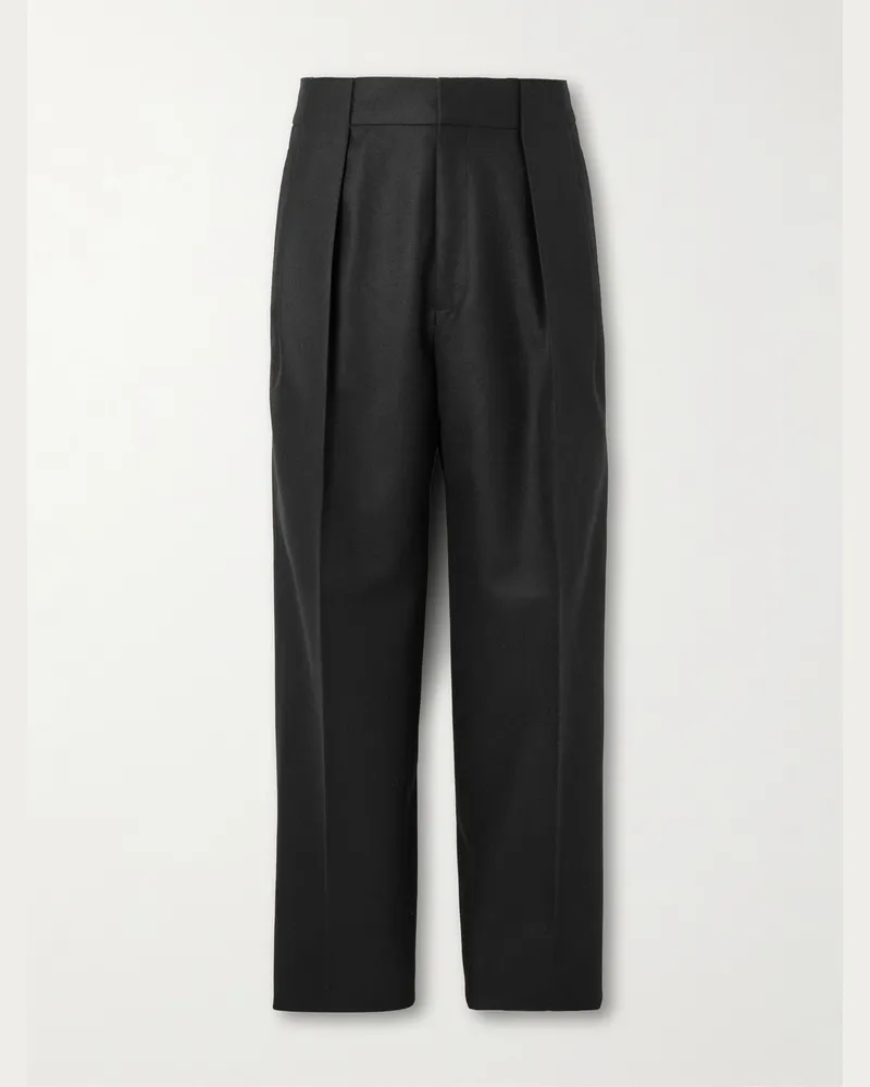 Ermenegildo Zegna Gerade geschnittene Hose aus Wolle mit Falten Schwarz