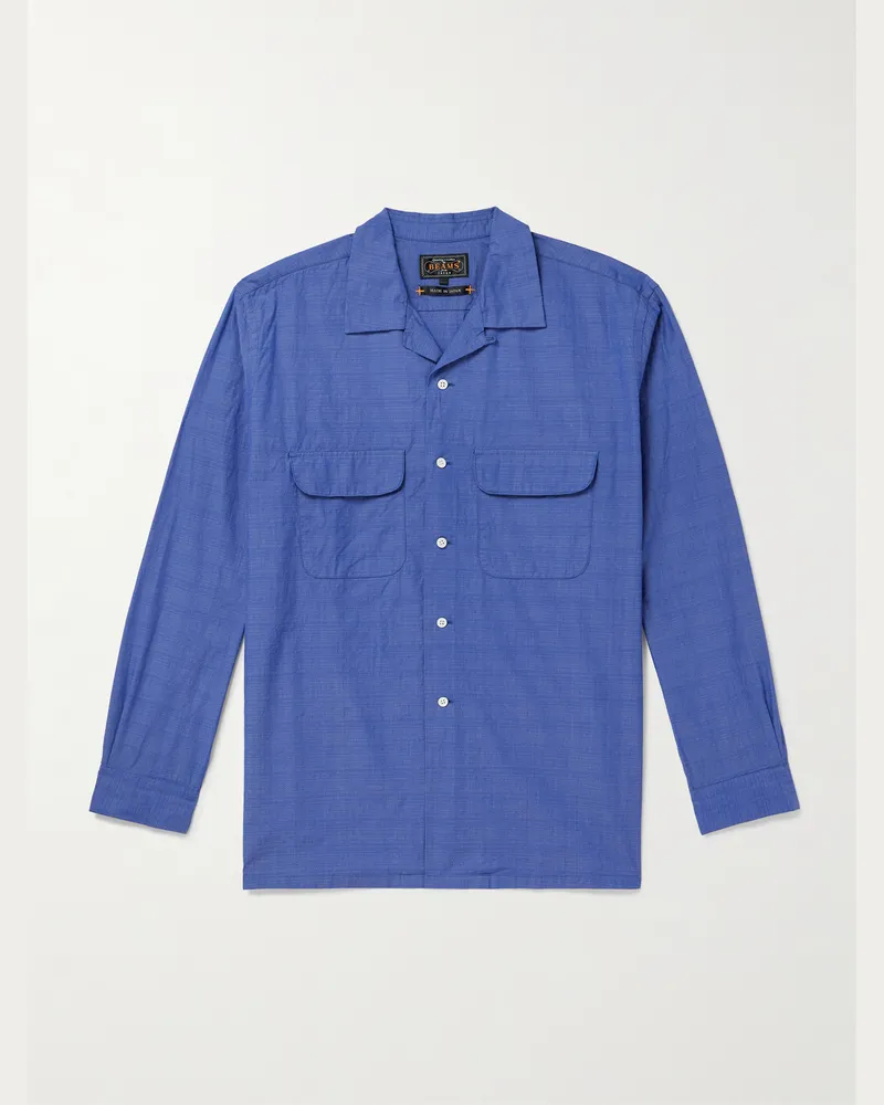 Beams Plus Hemd aus Baumwoll-Chambray mit wandelbarem Kragen Blau