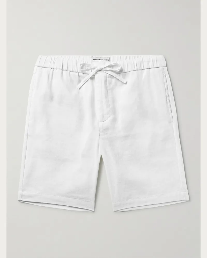 Frescobol Carioca Felipe schmal geschnittene Shorts aus einer Leinen-Baumwollmischung mit Kordelzugbund Weiß
