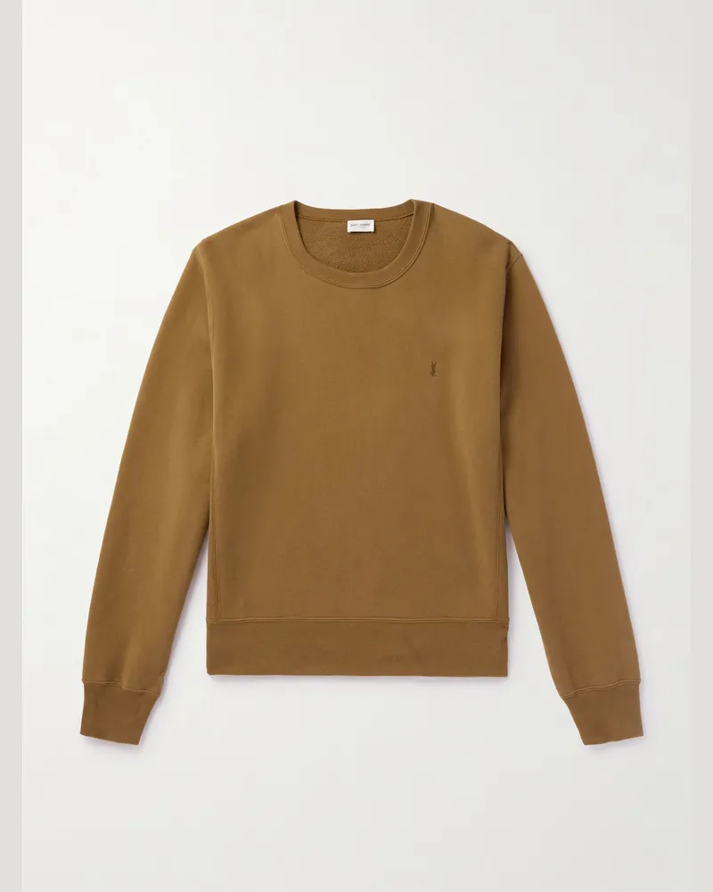 Saint Laurent Sweatshirt aus Baumwoll-Jersey mit Logostickerei Braun