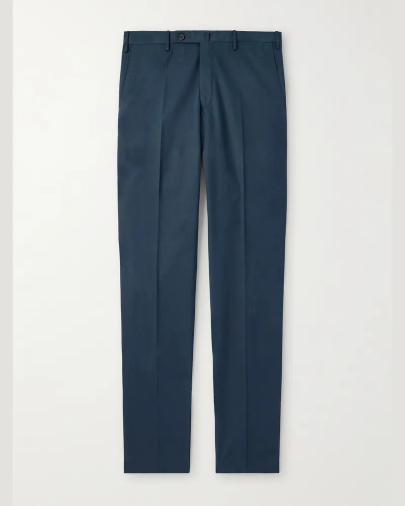Incotex Schmal geschnittene Hose aus einer Baumwoll-Kaschmirmischung Blau