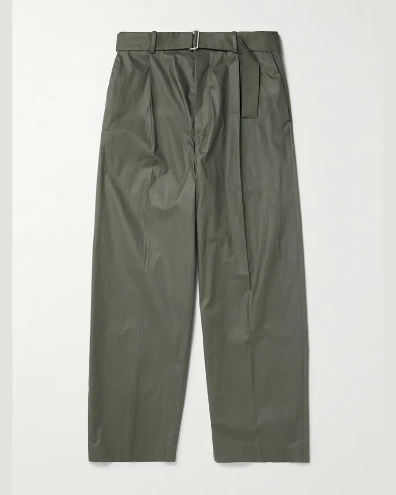Acne Studios Pasoro gerade geschnittene Hose aus Baumwollpopeline mit Gürtel Grün